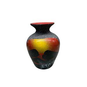 Souvenir VTG Handcrafted Etna Volcano Ceramic Vase Texture Italy Rustic cottage